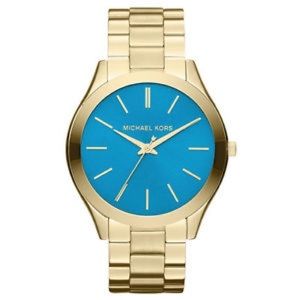 Michael Kors Women's Slim Runway Blue Dial Gold
